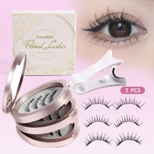 MAANGE 3 Pairs Magnetic Lashes, 3 Styles D Curl Invisible Natural False Eyelashes, No Glue & Reusable, Lightweight with Applicator, Bare-Lash Effect, Easy to Apply & Remove, TikTok Viral No-Makeup Magnetic Lashes