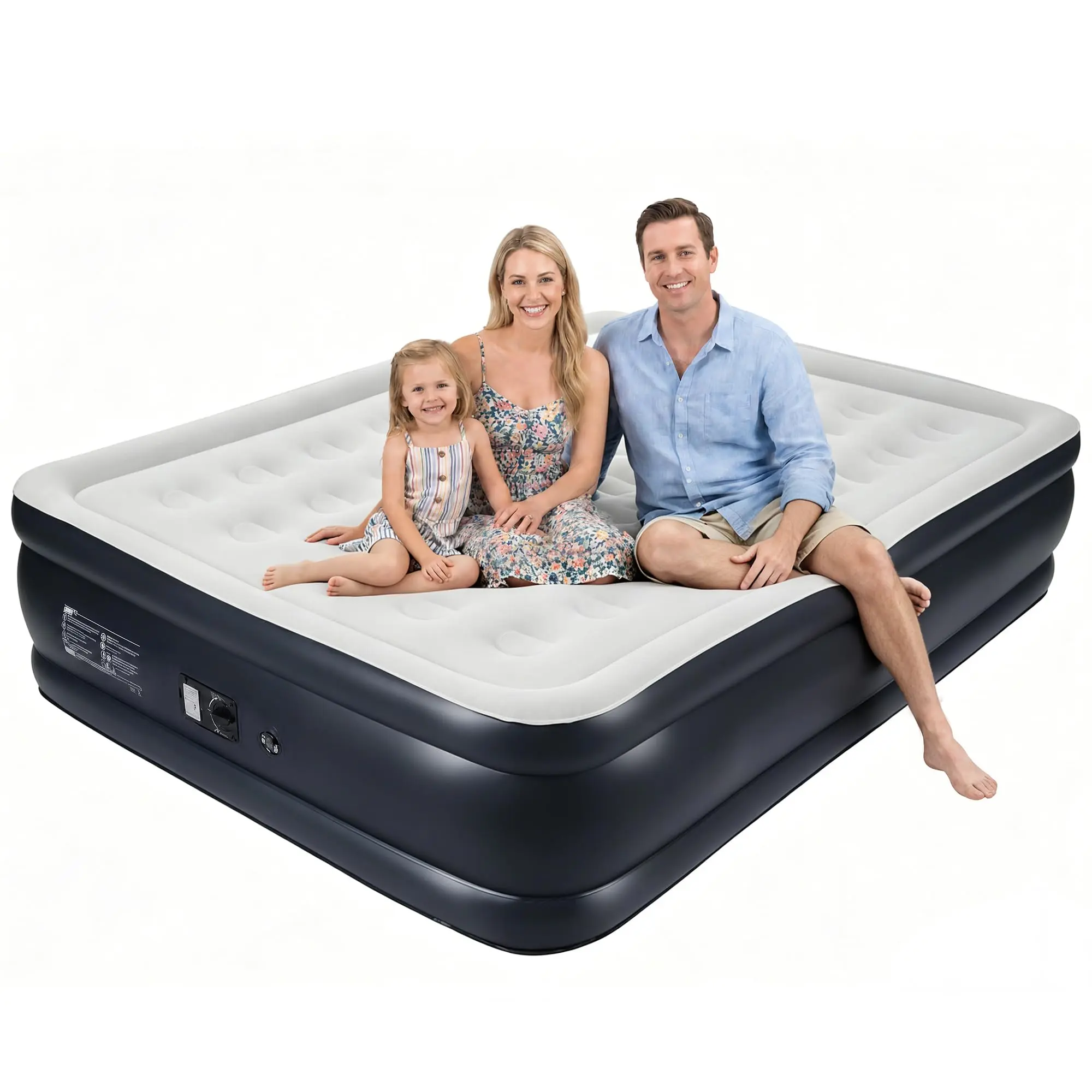Twin/Queen Air Mattress with Built-in Pump, 18"Raised Airbed, 800 lb Support, Upgraded Honeycomb Pillar Design, Fast 3-Min Inflation, Supports Up to 800 Lb for Home Guests and Camping