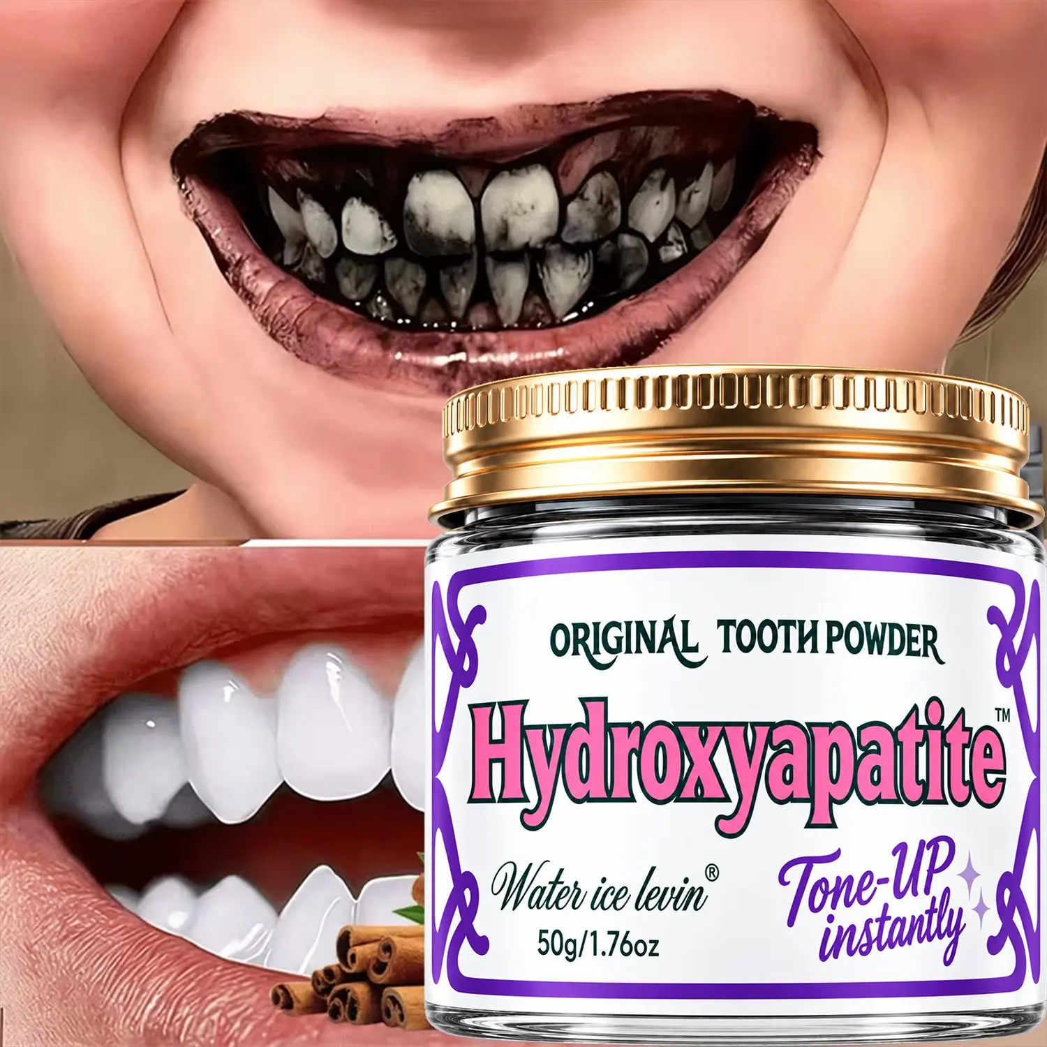 Water Ice Levin Hydroxyapatite Tooth Powder, Natural Oral Care Tooth Powder, Daily Teeth Cleaning, Original Flavor, Dental Hygiene