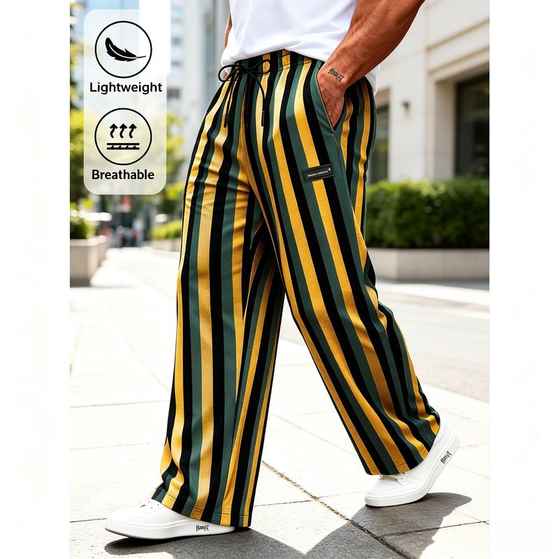 Men's Striped Sports Joggers - Lightweight Breathable Outdoor Fabric, Deep Pockets, Universal Street Style, Male Casual Daily Wear Clothing