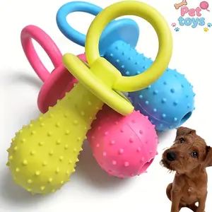 3-Pack Puppy Teething Pacifier Chew Toys, Squeaky Rubber Dental Health Toys, Durable Interactive Bite-Resistant Teeth Cleaning Toys for Small Dogs under 20 lbs