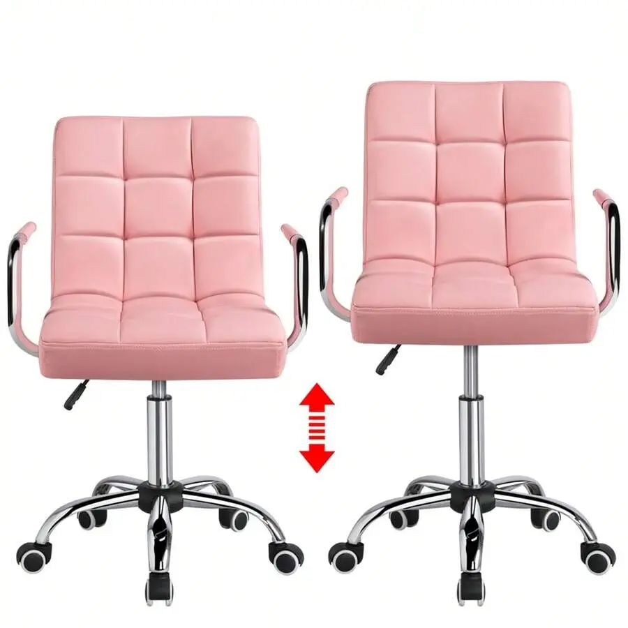 Butterslay 1PC Mid-Back PU Leather Office Desk Vanity Chair 360° Swivel Rolling Height Adjustable Armrests Lumbar Support Large Seat For Home Office Bedroom, Black/White/Pink/Brown/Retro Brown