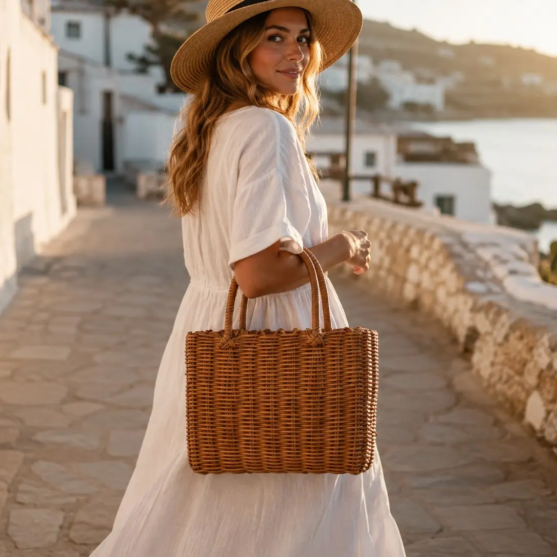Handmade Woven Bag, Imitation Rattan Basket Handbag, Gift Basket, Souvenir Bag, Elegant and Durable Design, Perfect for Gifts and Events