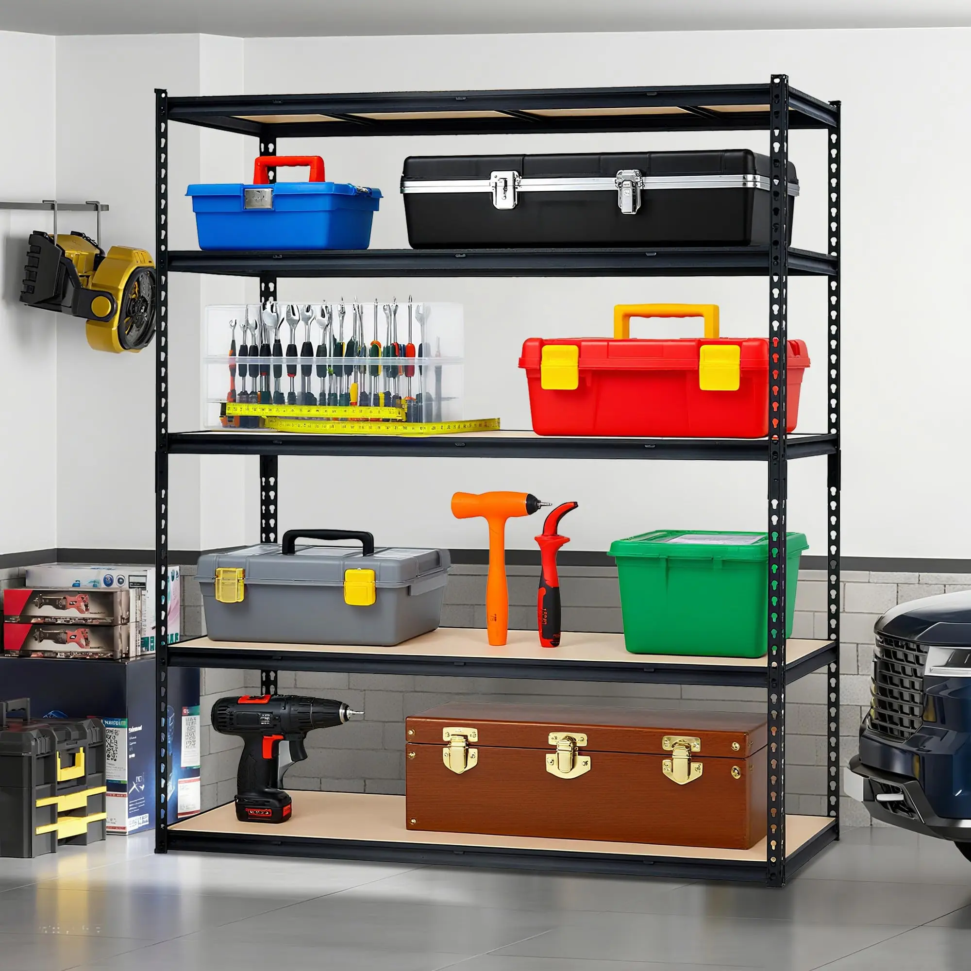 Garvee 5-Tier Heavy Duty Metal Storage Shelving Unit, 60 x 24 x 72 in Adjustable Garage Shelf, Rust & Scratch Resistant Boltless Utility Rack for Garage, Pantry, Basement, Kitchen, Closet, Workshop