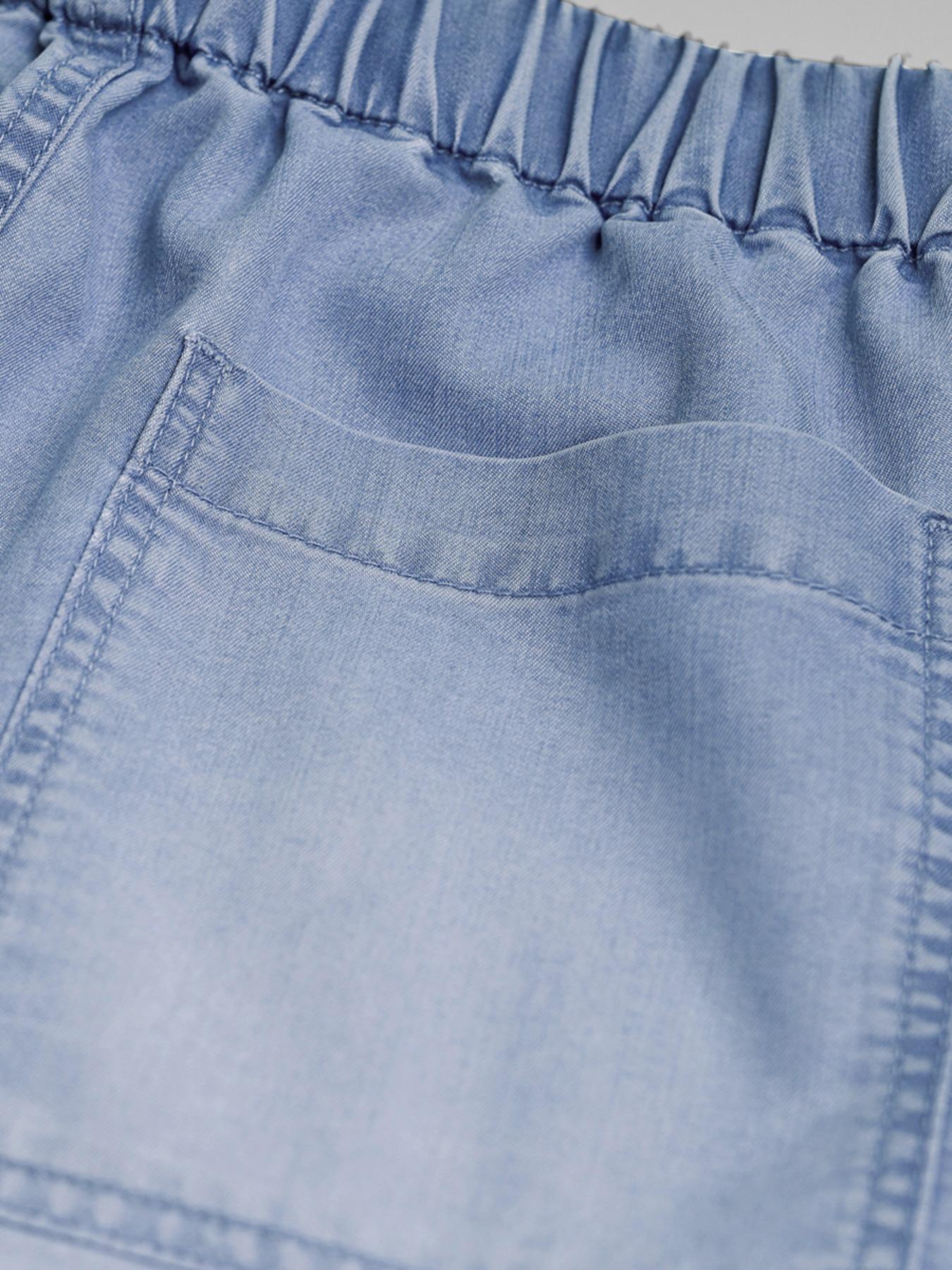 Women's Plain Loose Drawstring Waist Denim Shorts, Casual Fashion Pocket Shorts for Daily Wear, Ladies Summer Bottoms