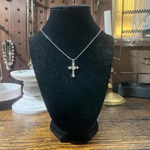 Handmade y2k silvery plated snake cord necklace with mini rhinestone cross pendant