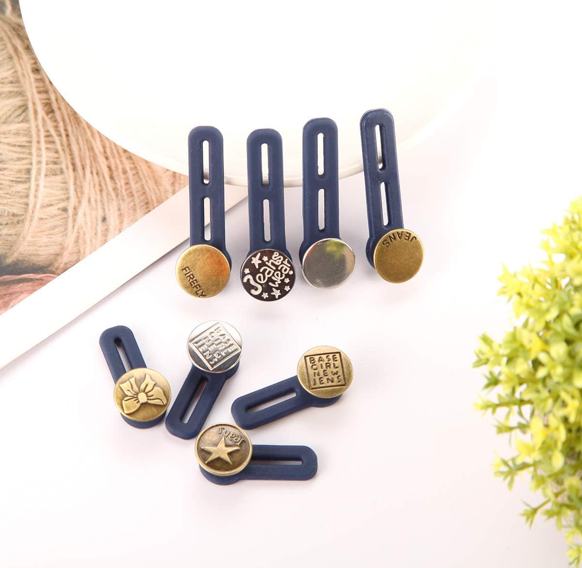 Button  Extender Pants  Extender Adjustable Extended Button Jeans Button Extender Set 8 count Metal Button Elastic  Extenders for Jeans Skirts Trousers (Blue)