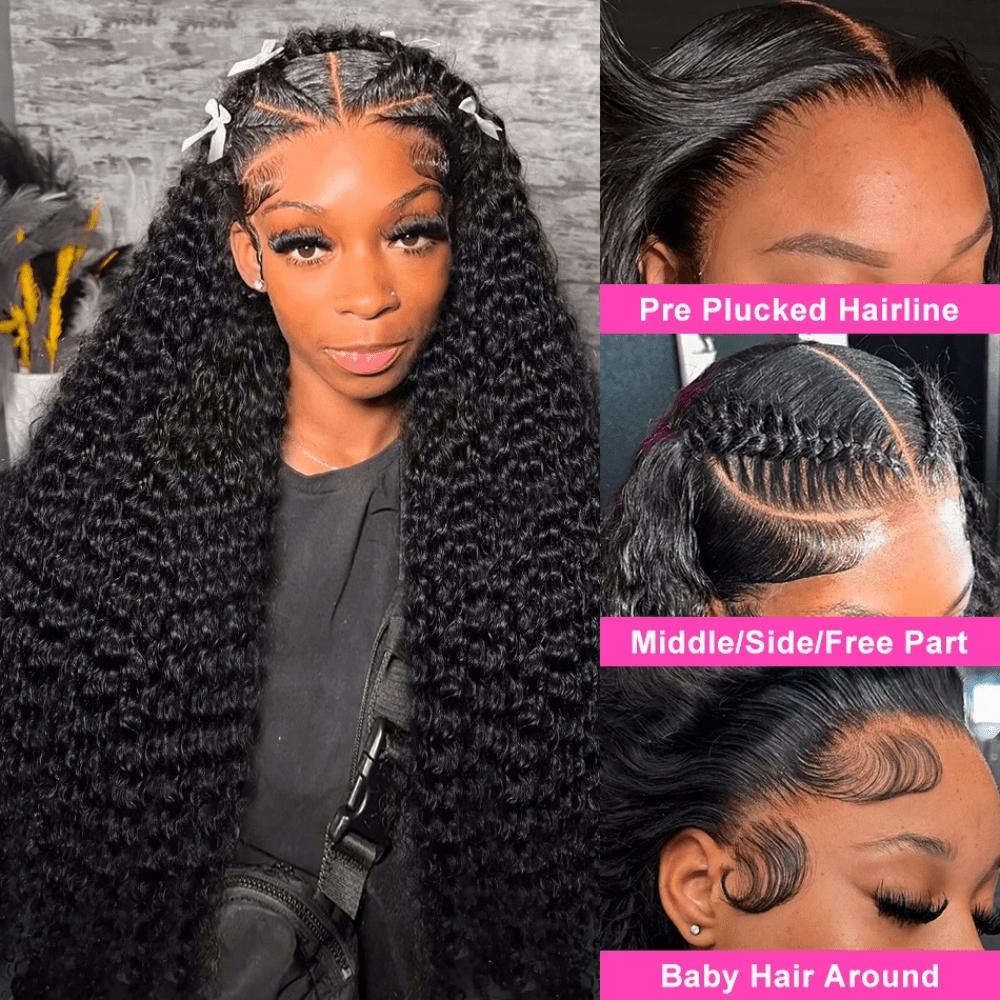 Bling Hair 34 36Inch 13x6 HD Transparent Deep Wave Lace Frontal Wig 180 Density 13x4 Lace Front Wig Human Hair Curly Wigs