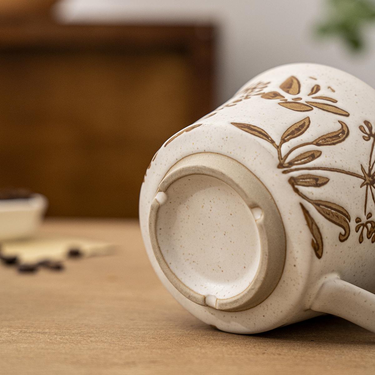 Leaf Pattern Ceramic Coffee Cup, 4 Counts/set Coffee Making Tool, Coffee Making Tool for Home Kitchen, Kitchen Accessories, Tea, Stylish Drinkware