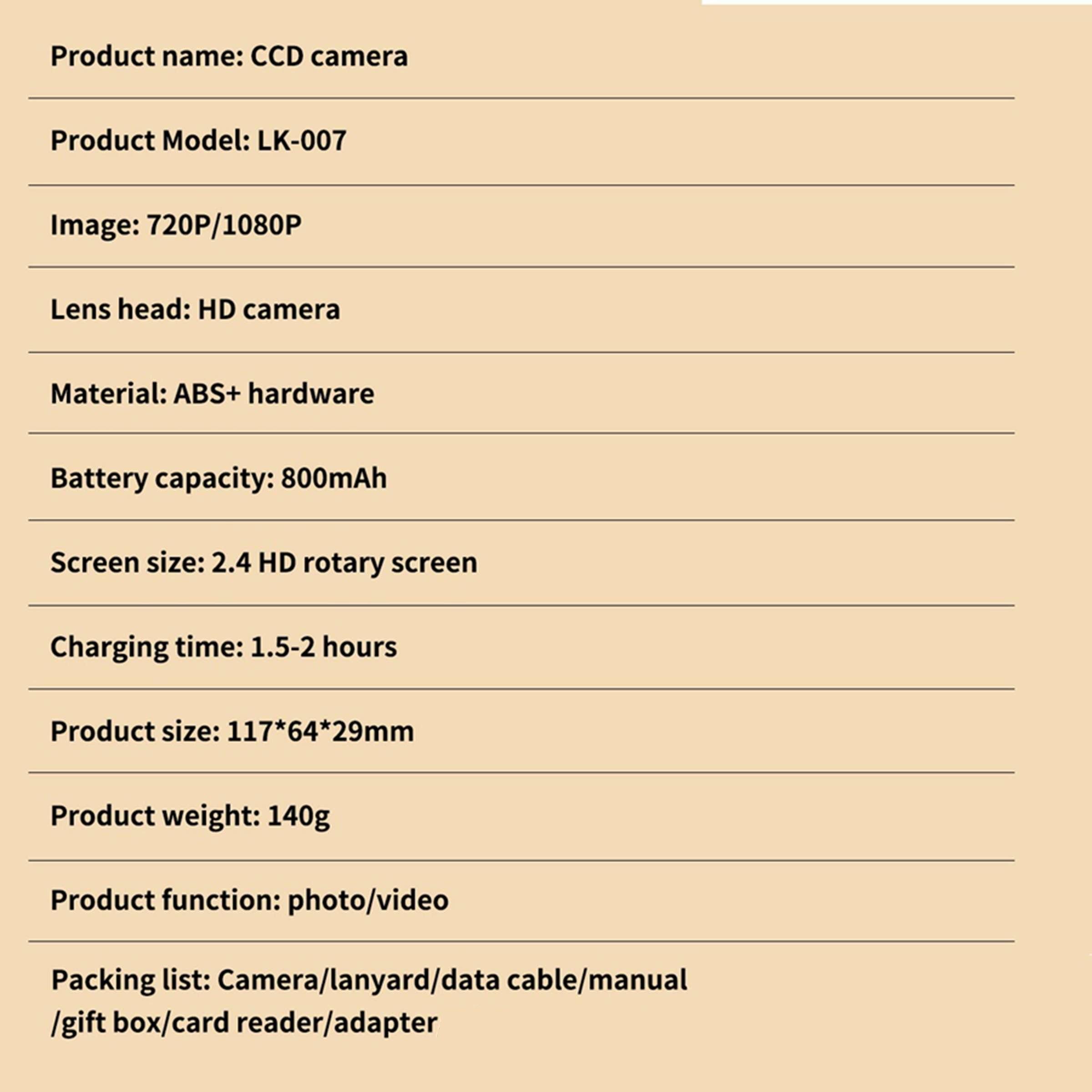 HD Digital Camera, 2.4 Inch Flip Over Display Screen Digital Compact Video Camera for School Photography, Outdoor Camera