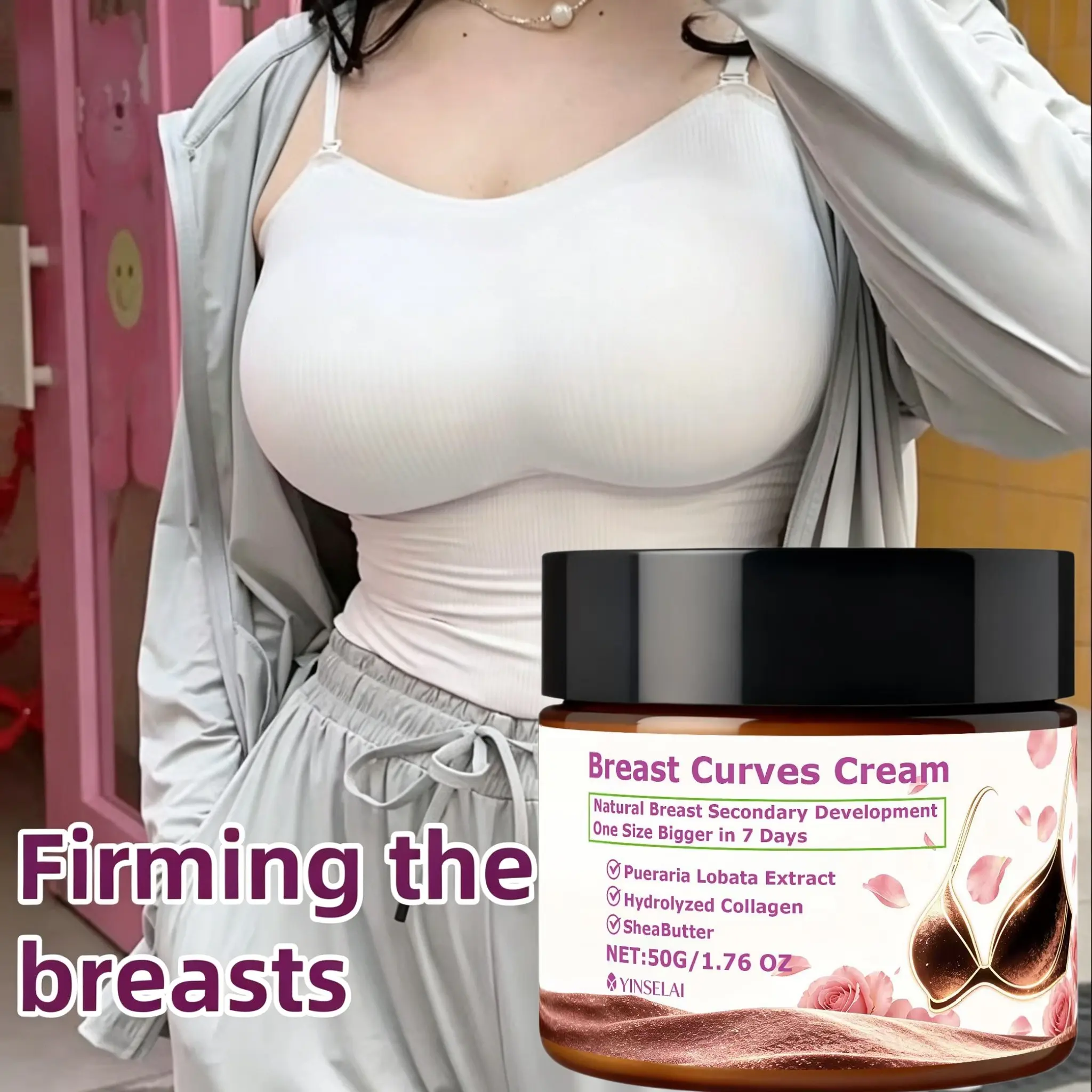 Breast Curves Shaping Cream – Lifting & Firming Bust Moisturizer with Collagen, Natural Plant Extracts for Smooth & Plump Skin, 50g