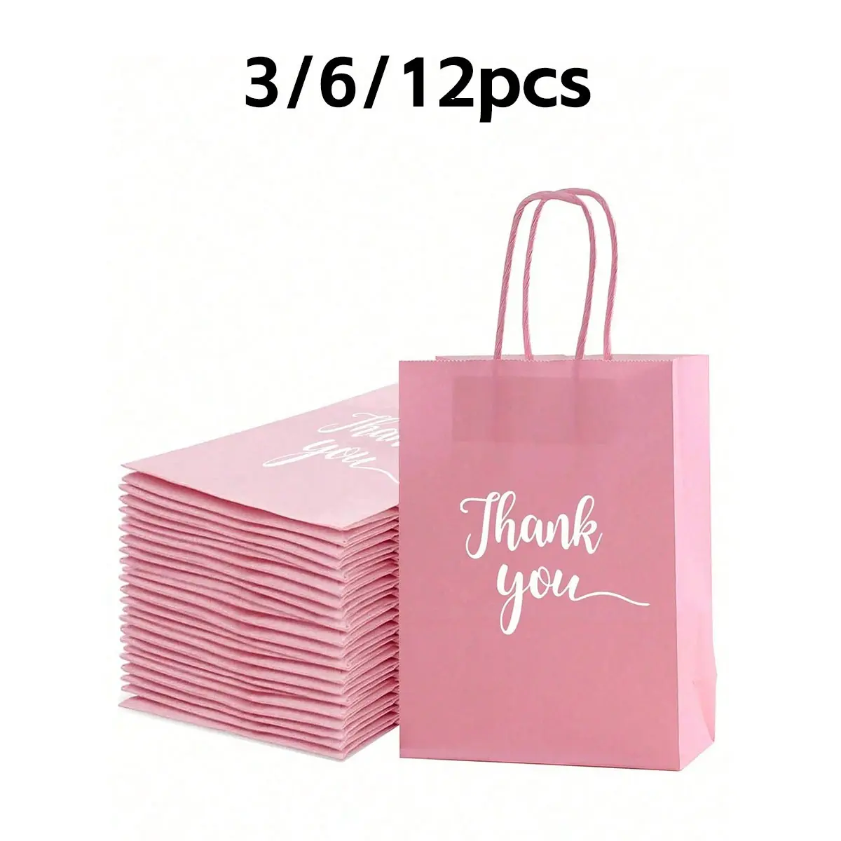 Reusable Glitter Gift Bags with 'thank You' Print, 3/6/12 Pack, 8.6 Inches, Ideal for Christmas, Birthday, Baby Shower, Wedding, Shopping