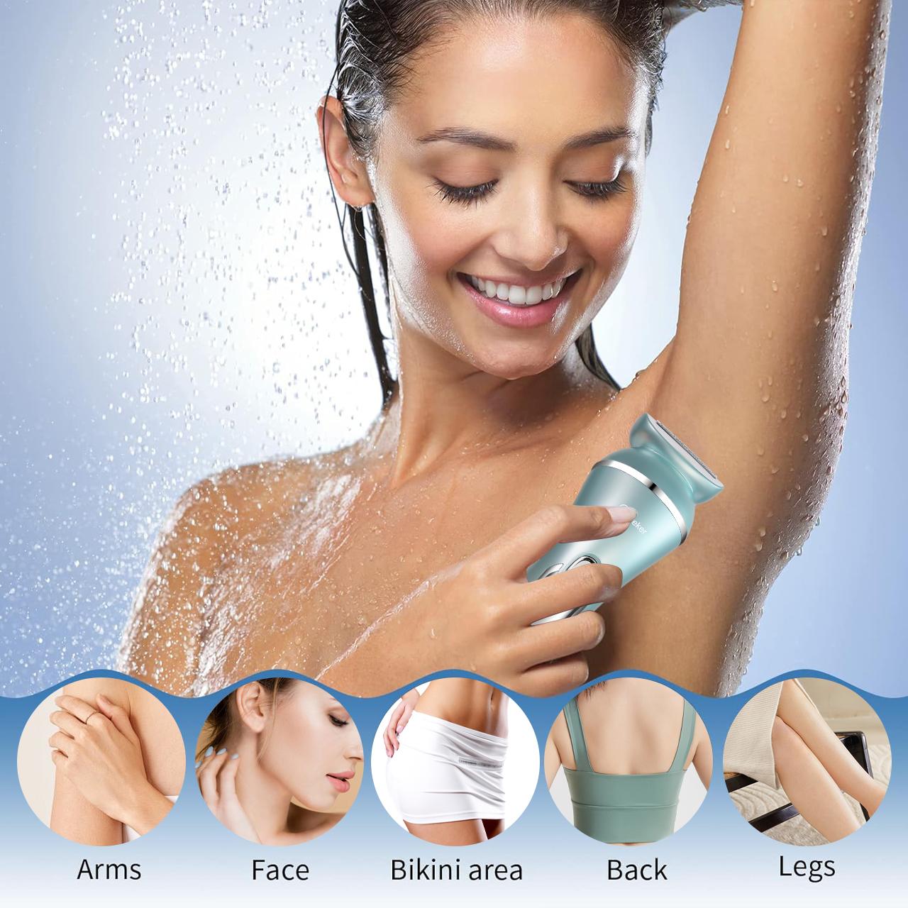 Hatteker 3 in 1 Women's Electric Shaver, Electric Hair Shaver for Arms Legs Body Hair Trimming, USB Charging Gentle Hair Trimmer with Replacement Heads, USB Rechargeable Trimmer