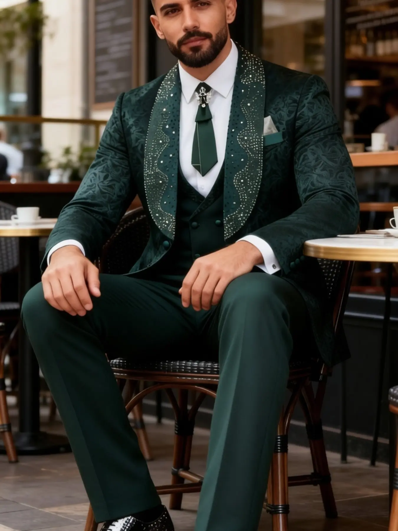 Men's Three-Piece Outfit Suit Set (jacket + Vest + Pants), Fashionable Business Formal Wear, Slim-Fit Party, Long Sleeves