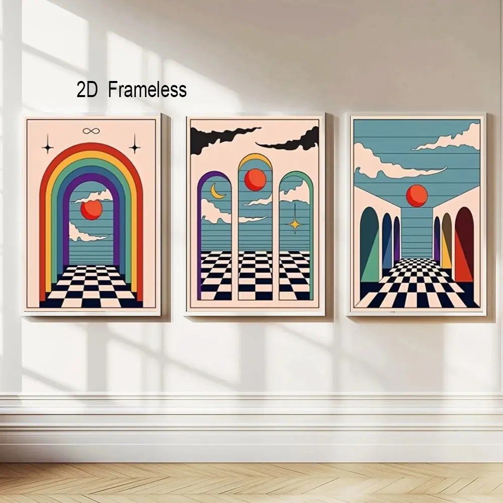 3-Piece Set / Bohemian-Hippie Style Canvas Posters, Abstract Arch and Architectural-Style Canvas Murals, Art Prints, Unframed
