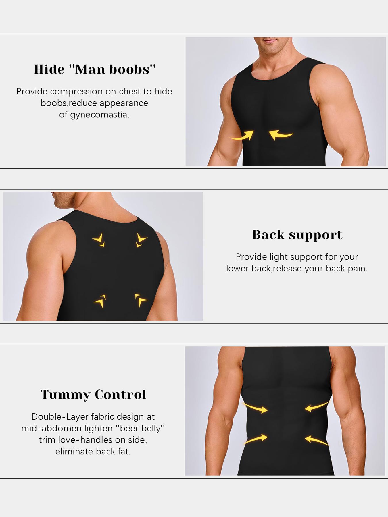 Men's Solid Round Neck Compression Shapewear Sleeveless Tank Top, High Stretch Tummy Control Shapewear Top, Double Hem Fit Shaper for Men