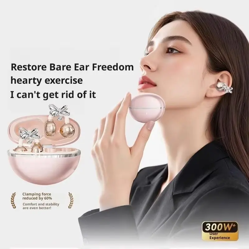 Open Ear Clip Wireless Earphones, Diamond Band Decor, Bluetooth-compatible 6.0 Low Latency, 48 Hours Battery, Quick Charge, Compatible with iPhone, Android, Huawei