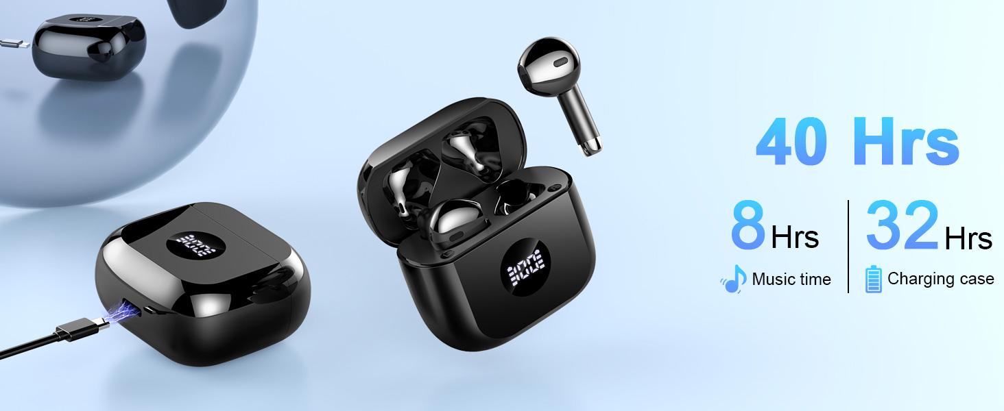 Wireless Earbuds, Bluetooth 5.4 Ear Buds LED Power Display Headphones Bass Stereo, Bluetooth Earbuds in-Ear Noise Cancelling Mic, 40H Playback Mini Case IP7 Waterproof Sports Earphones for Android iOS