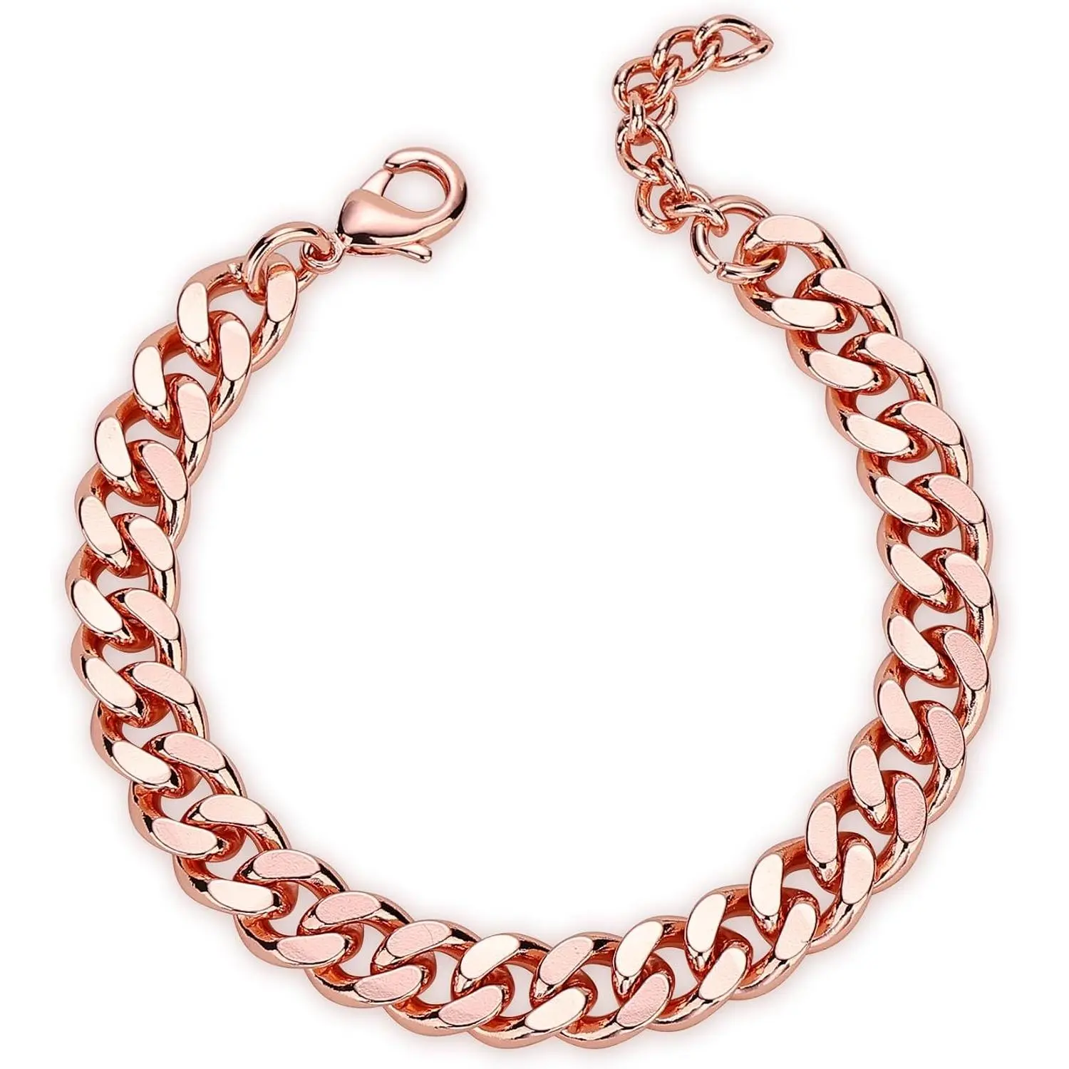 Copper Bracelet for Men & Women, 99.9% Pure Copper Cuban Link Chain,5mm Width , Extra Chain -  Box Included