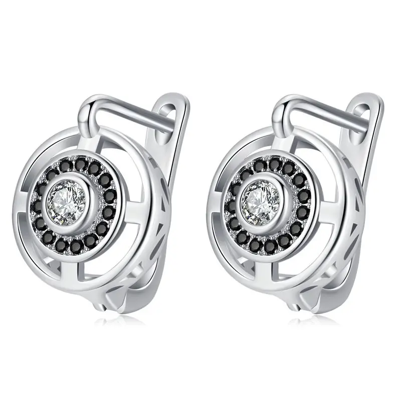 Women's Elegant Round Hoop Earrings - Dual-Tone Shiny Inlaid Metal Alloy, Hypoallergenic, Suitable for Daily & Wedding Party Wear