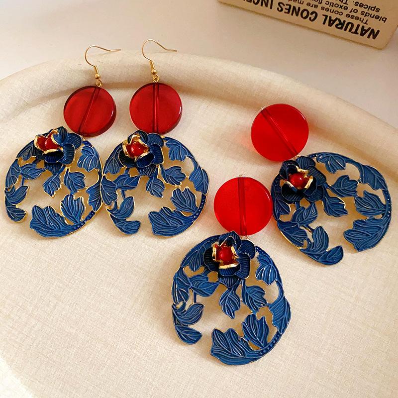 Silver Needle Resin Flower and Leaf Chinese Style Earrings, New Chinese Style Unique Design Ear Drops, Vintage Cheongsam New Style Jewelry for Women