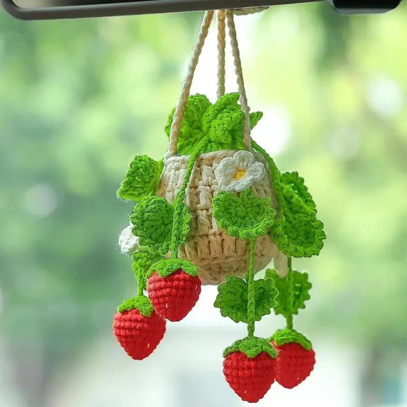 1-Piece Handmade-Look Crocheted 3D Flower Frog Hanging Decor, Car Ornament, Automotive Themed Wall Display, Vehicle Rearview Mirror Accessory, Home Decor Enthusiast Gift, Car Ornaments, Automotive Themed Hanging Decor