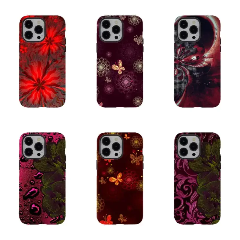 Elegant Baroque Floral Case | Luxury Gothic Wine Red Pattern | Cyber Punk Mystery Psychedelic Cover | for iPhone 16/15/14/13/12/11/17 ProMax Plus for Samsung phones, suitable for both men and women,  Perfect Gift for Women Men.A gift for the fans