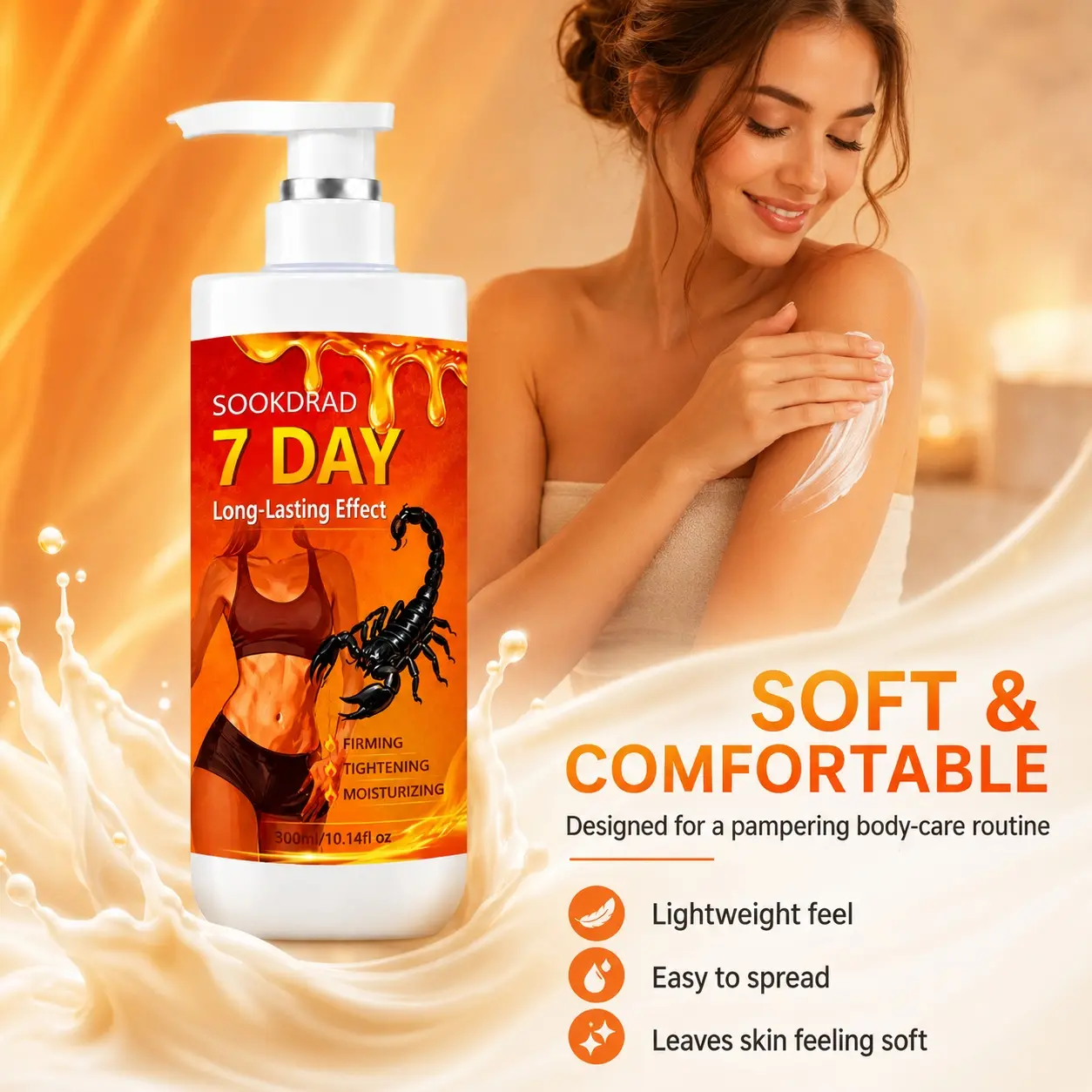 Body firming lotion, containing scorpion extract, firming, tightening, moisturizing, suitable for all skin types, daily body care, 300ml/10.14fl oz