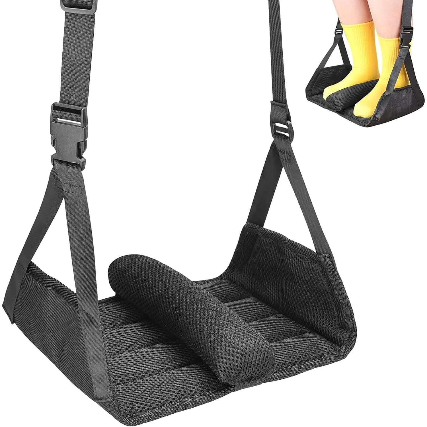 No Collapse Airplane Foot Hammock, Foldable Bamboo Base Foot Hammock for Plane Travel with Interval Sponge, Portable Desk Foot Hammock, Airplane Travel Essentials