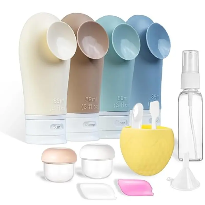 14Pcs Leak Proof Silicone Travel Bottles Set | 3oz TSA Approved Toiletry Containers with Suction Cups - Travel Essentials for Women