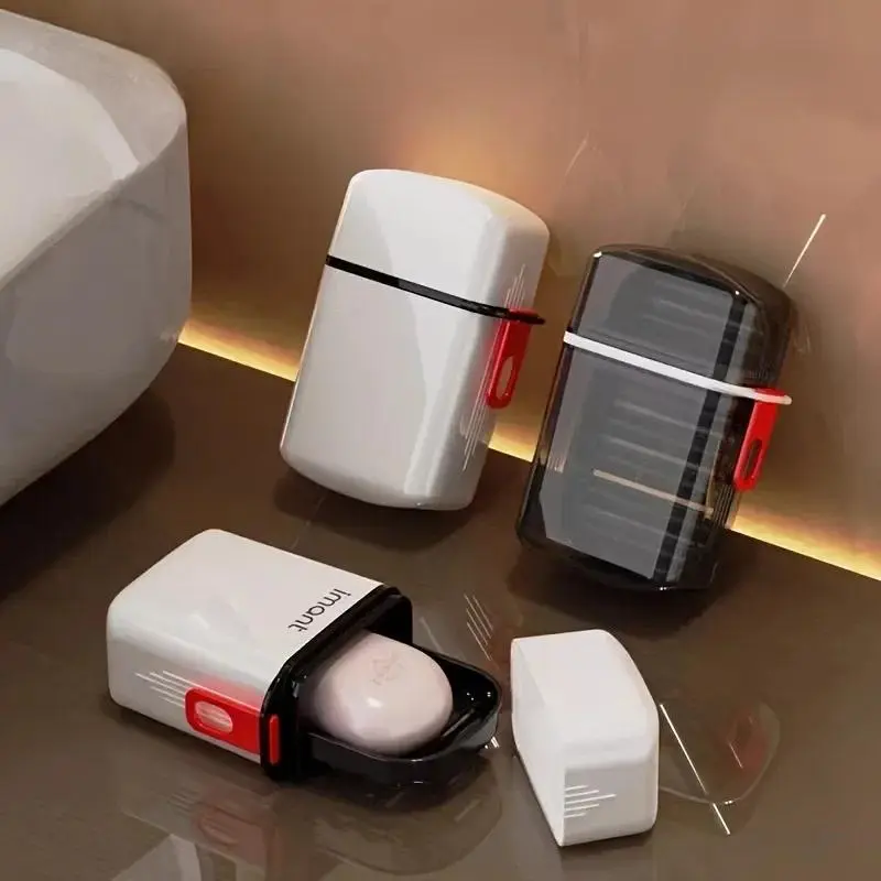 Travel Bath Portable Compact Square Lidded Soap Box - Single-Pack, Sealed Lid, Drainage Function, Easy to Clean, Prevents Soap Softening