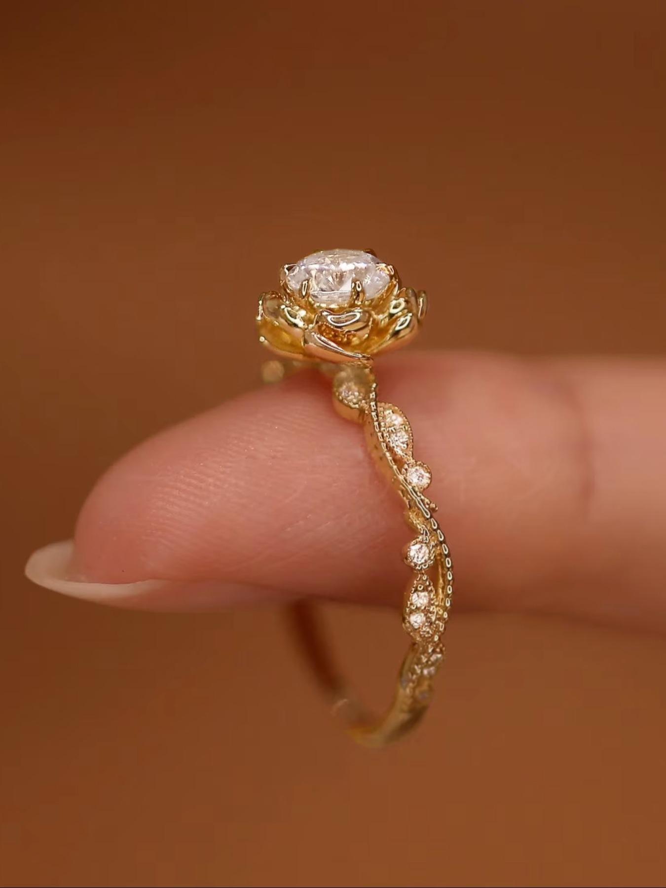 925 Sterling Silver Rose Design Ring, Elegant Engagement Wedding Rings Rhinestones Decor Design Ring for Women, Fashion Jewelry for Party, Daily Decor, Trendy All-match & Exquisite Jewelry for Birthday Gift