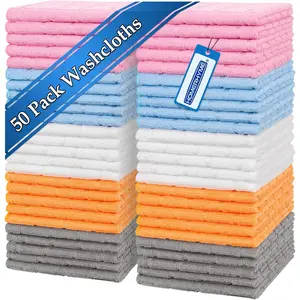 Microfiber Washcloths, 50 Pack Wash Cloths Face Towel, Soft Lint Free Quick Dry Gym Towels, Absorbent Multi-Purpose Hand Towels for Bathroom Kitchen Salon Spa, Multicolor(Gift)