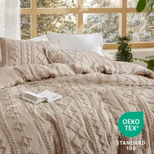 Twin/Twin XL Comforter Dorm - Khaki Boho Comforter, 2 Farmhouse Embroidery, Gifts for Woman, Jacquard Tufted Comforter