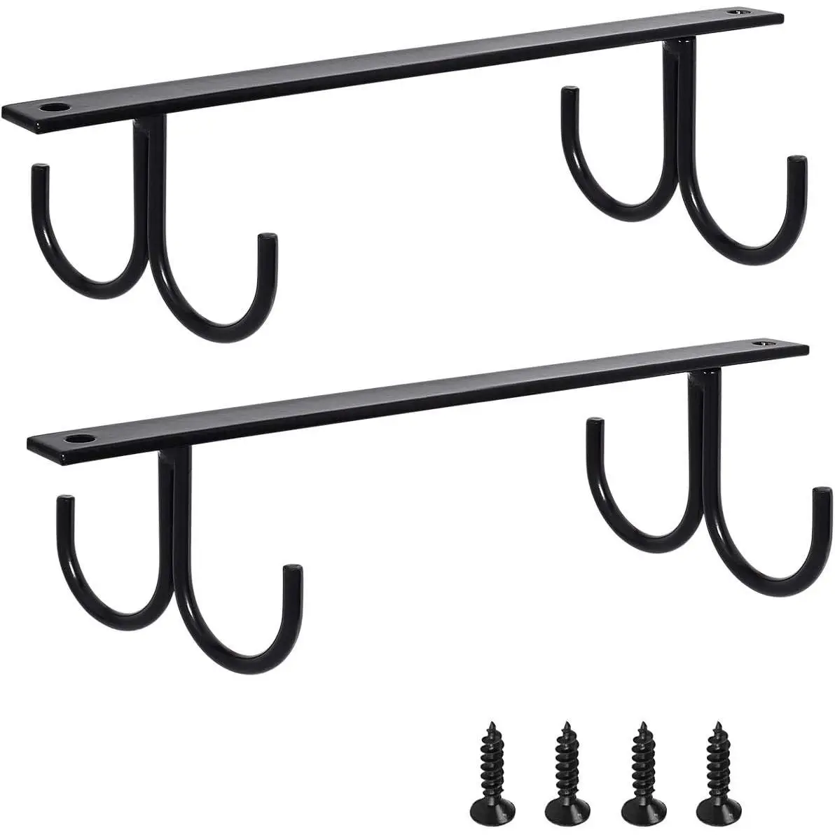 Under Cabinet Mug Rack, Rustic Mug Organizer Rack Cup Holder Under Shelf  Hooks Rack for Mugs, Coffee Cups and Kitchen Utensils Display (Black-2 Pack-8 Hooks)