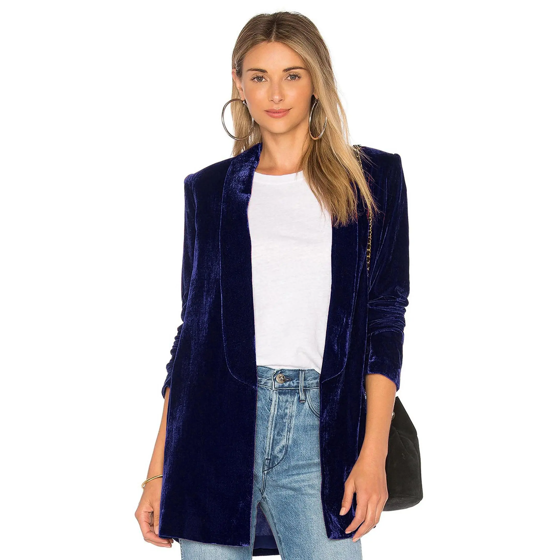 YesFashion Women's Velvet Blazer Jacket - 2026 Elegant Slim-Fit Suit Coat, Open-Front Casual Chic Outerwear, Soft Stretchy 95% Polyester 5% Spandex Minimalist Work Outfit