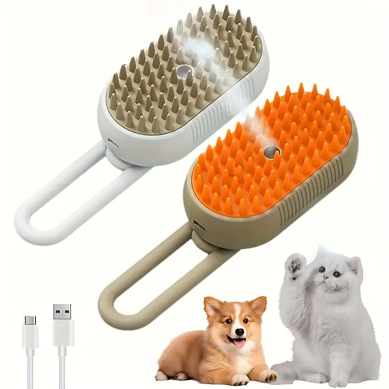 3-In-1 Silicone Pet Grooming Brush with Self-Cleaning, Steam Spray Functions - Gentle on Skin, for Cats & Dogs Shedding Control, Home & On-the-Go Use (2026 New Model)