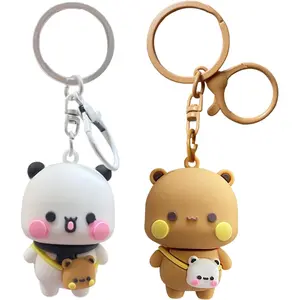 2PCS BuBuuu and Duduuu Cute Keychains,Mini Kawaii Cartoon Statue Figurine Key Chain  Women Girl Backpack