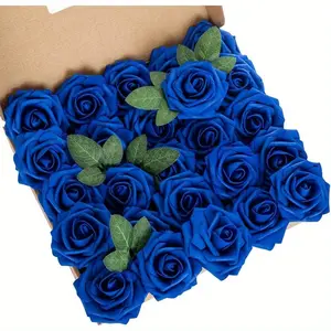50pcs Navy Blue Artificial Roses Rose Flowers with Stems Real Looking Fake Roses Foam Roses Decoration for Wedding Arrangements Home Decoration Wedding Bouquets Bridal Shower Floral Arrangements Party Home Office Table Decor