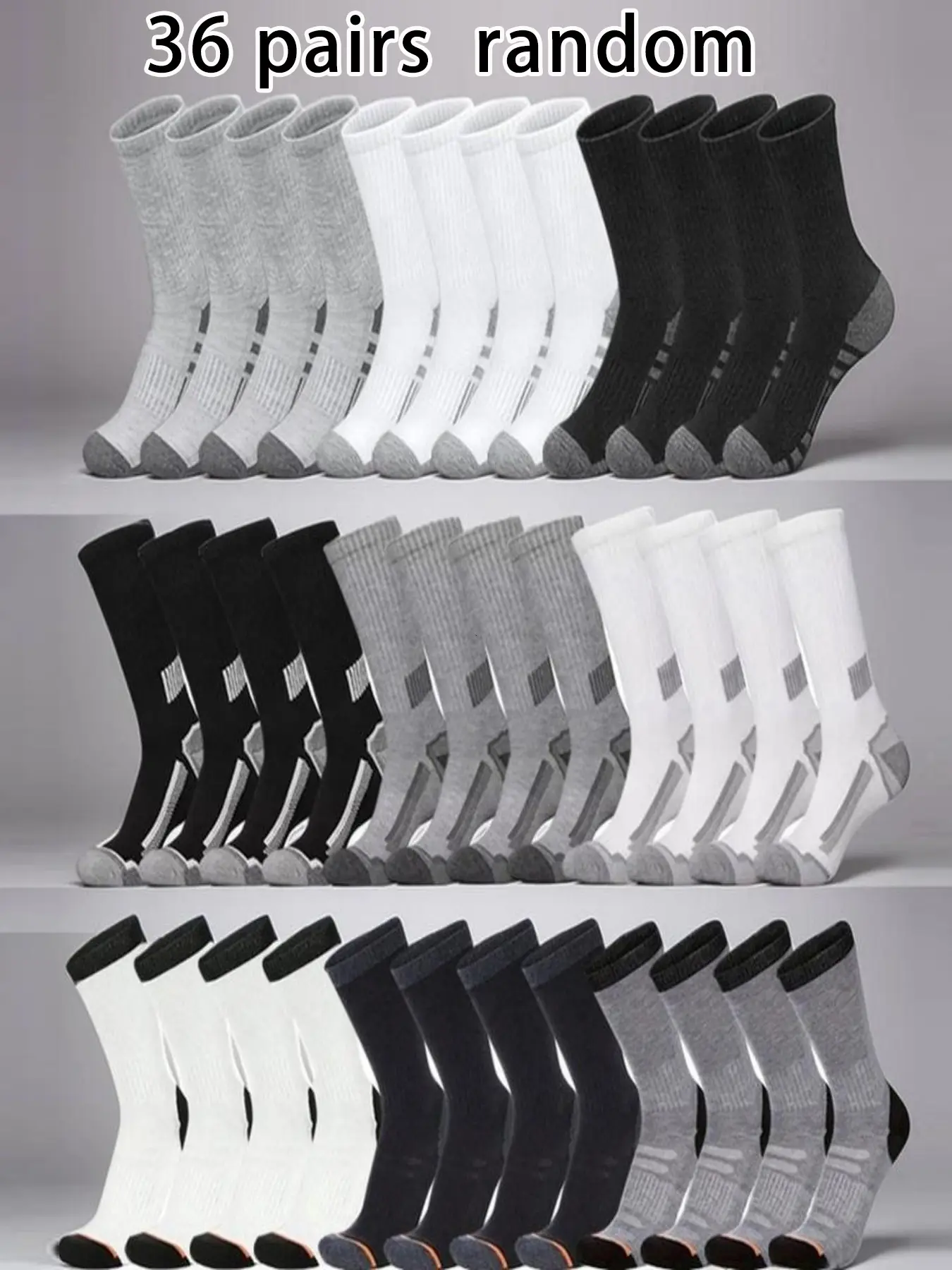 36 Pairs Men's Socks, Colorblock Crew Socks, Athletic Socks, Workout Socks, Shock Absorbing Anti-Slip Durable Sports Socks, Teen Basketball Socks, Outdoor Hiking Breathable Socks, Large Size, Moisture-Wicking, Sweat Wicking Socks, Comfortable Soft