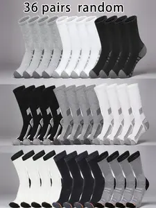 36 Pairs Men's Socks, Colorblock Crew Socks, Athletic Socks, Workout Socks, Shock Absorbing Anti-Slip Durable Sports Socks, Teen Basketball Socks, Outdoor Hiking Breathable Socks, Large Size, Moisture-Wicking, Sweat Wicking Socks, Comfortable Soft