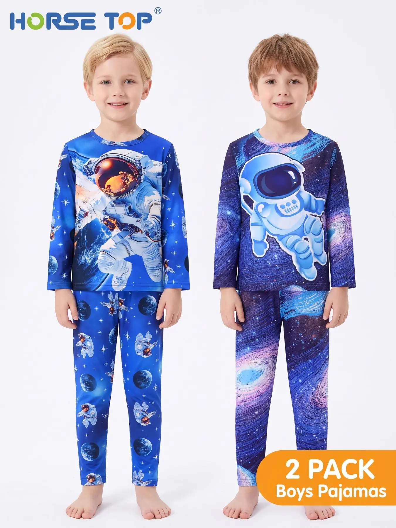 4-Piece Boy Astronaut Theme Pajama Set, Long Sleeve & Pants, Comfortable Home Wear, High-Definition 3D Flame-Retardant Fabric