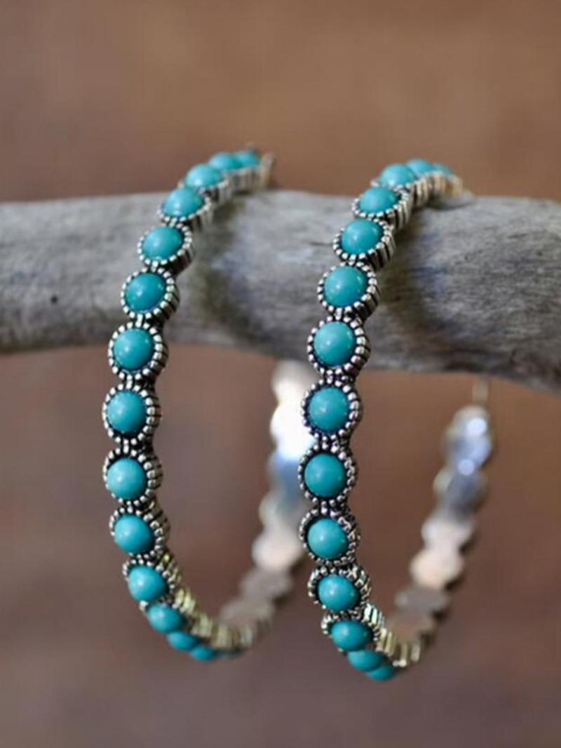 1 Pair Turquoise Texture Design Hoop Earrings for Women, Elegant Vintage Jewelry For Women For Gift
