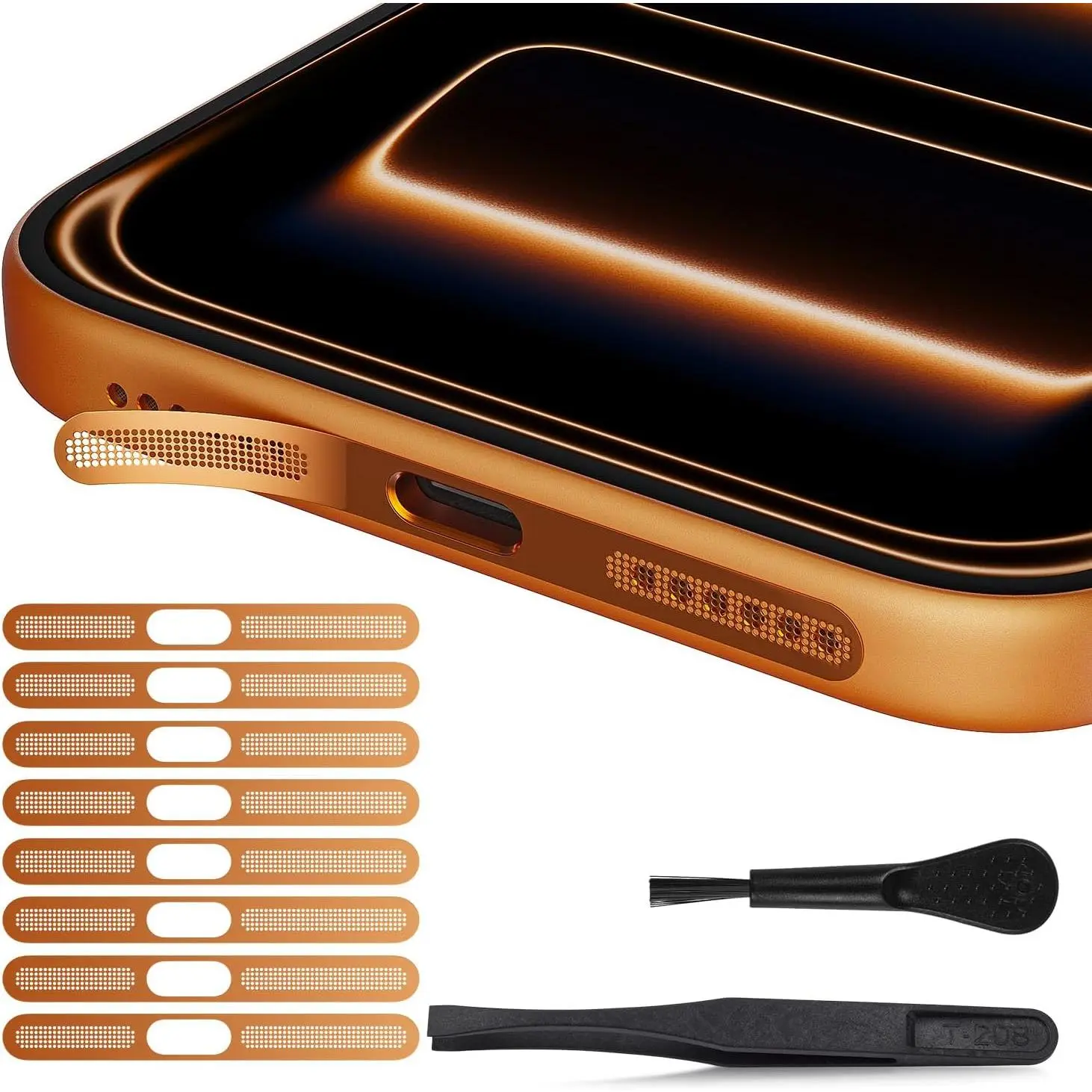 8 count  17 Pro Max Speaker Protector -  Speaker Dust Cover Compatible with  17 Pro Max / 17 Pro Earpiece Speaker Mesh Anti Dust Adhesive Sticker,  17 Pro Max Accessory, Orange