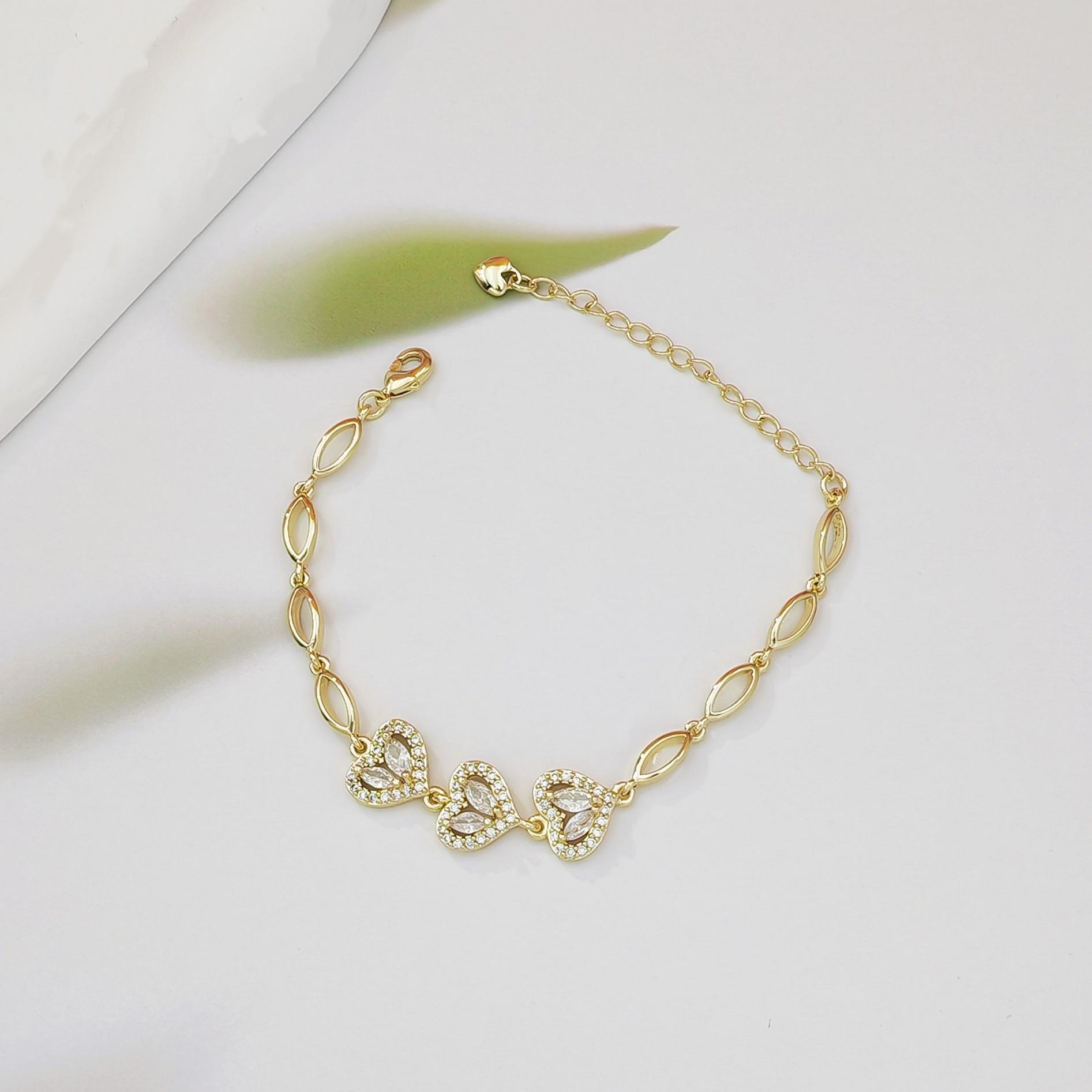 Cute Heart & Waterdrop CZ Bracelet for Women Korean Style Dainty Minimalist Jewelry Delicate Aesthetic Accessory Trendy Sweet Design for Daily Wear, Dates, Parties & Gift Giving