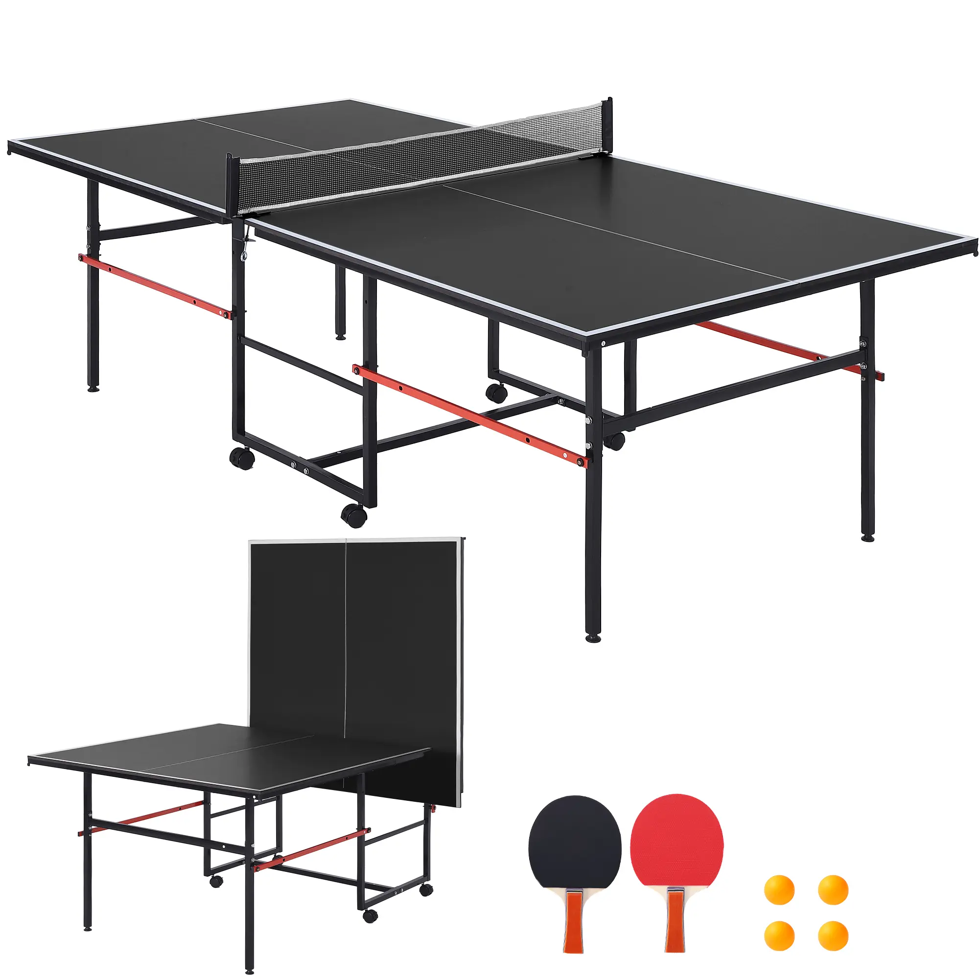 8ft Foldable Ping Pong Table Set - Portable Table Tennis with Solo Playback Mode, 2 Paddles & 3 Balls - Indoor/Outdoor Professional Game