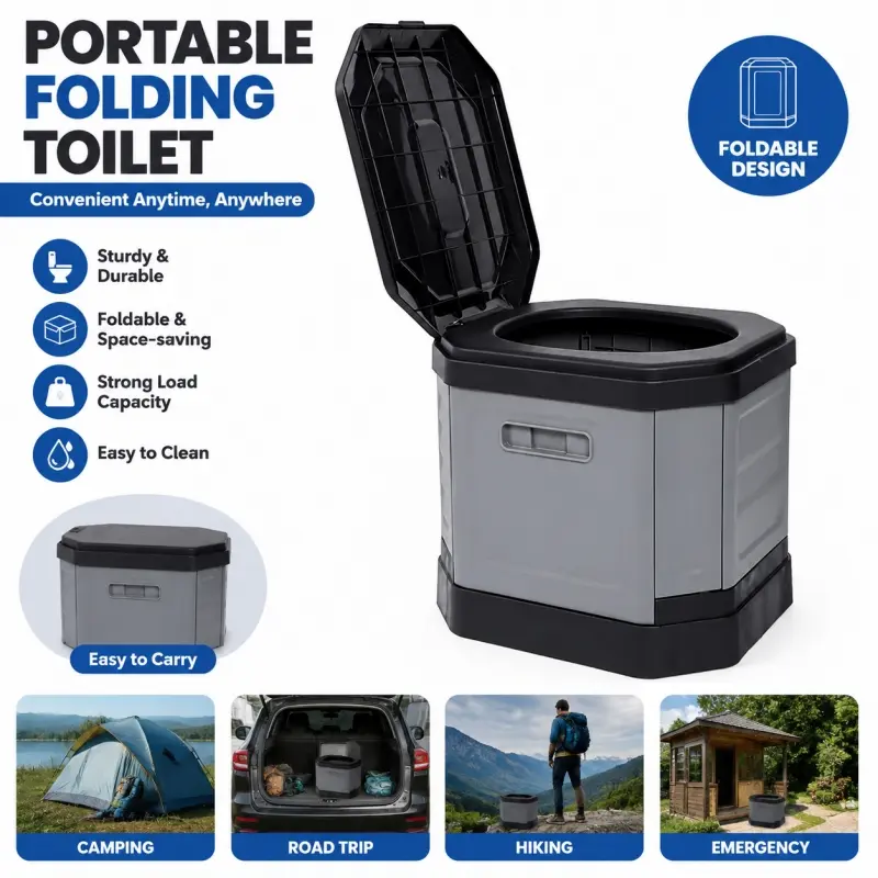 Portable Folding Toilet for Camping, Outdoor Travel & Car Use, Lightweight Emergency Toilet, Foldable Camping Toilet