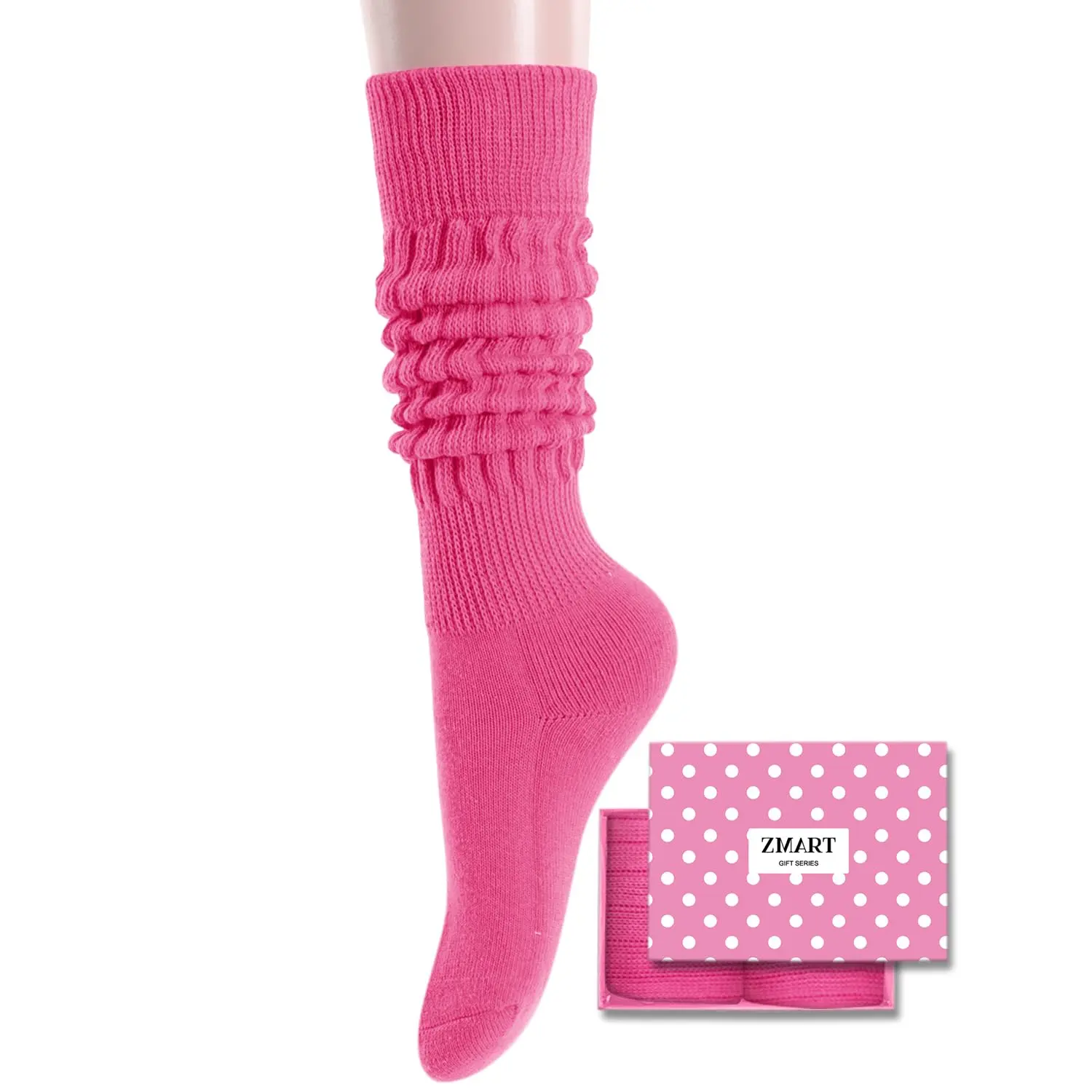 Zmart Women Socks Slouch Socks Scrunch Socks, 80s 90s Socks, Dark Pink Hot Pink Socks 80s Gifts 90s Gifts