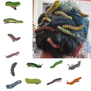12 Pcs Realistic Crawling Bug Duckbill Hair Clips, 3D Hand-Drawn Caterpillar Headwear Accessories, Halloween Prank Props, Spooky Party Decorations