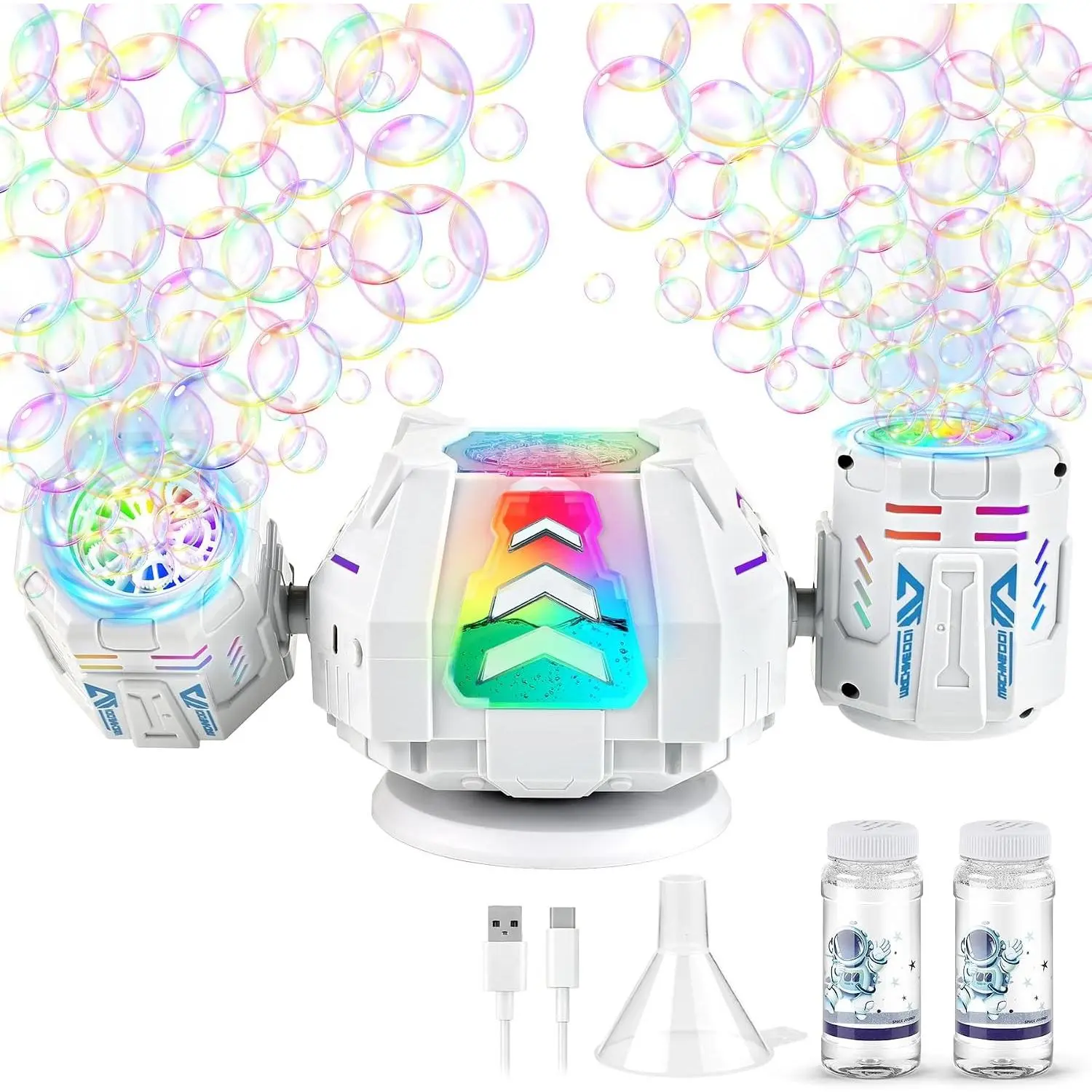 Bubble Machine with Remote Control, 360° Auto Rotation 30000+ Big Bubbles Multicolor LED Lights, Rechargeable Bubble Machine for Parties Birthday Wedding Boys Girls Indoor OutdoorGift.